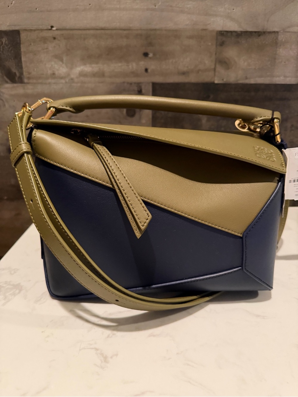 Loewe Two-Tone Olive & Navy Puzzle Shoulder Bag